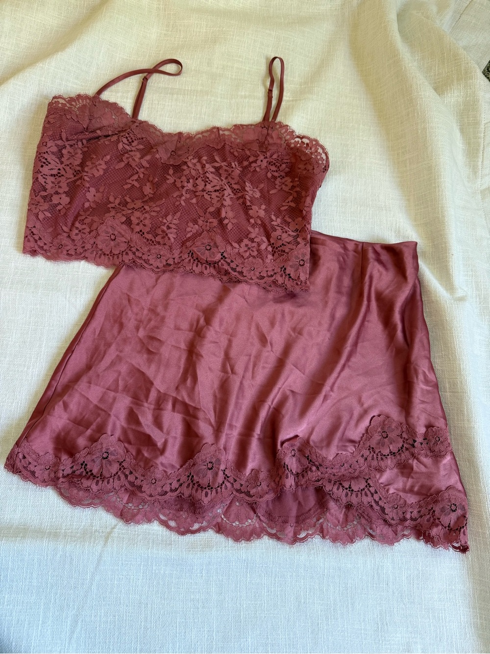 Victoria's Secret Lace Trim Cami & Slip Set - Dusty Rose